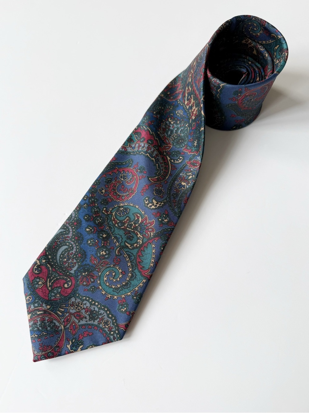 VTG Christian Dior Men Blue Paisley Silk Tie Classic Designer Luxury Elegant